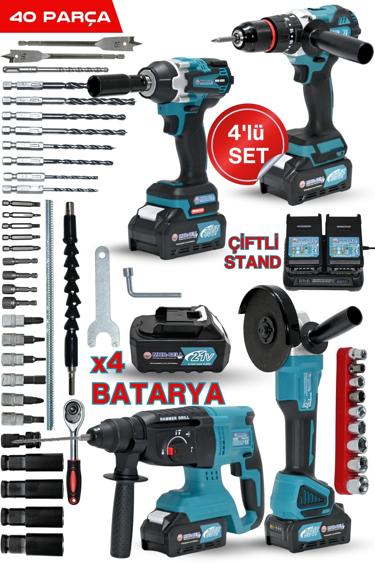 4'lü Set Kırıcı Delici 26 Mm Hilti 115 Mm Taşlama 400 Nm Somun Sökme 13mm Matkap Kömürsüz Set