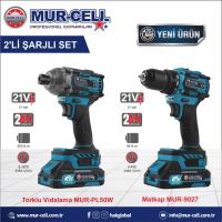 MUR-CELL 21V 2AH KÖMÜRSÜZ 280 NM TORKLU SOMUN SIKMA SÖKME AKÜLÜ MATKAP ŞARJLI VİDALAMA 2'Lİ SET